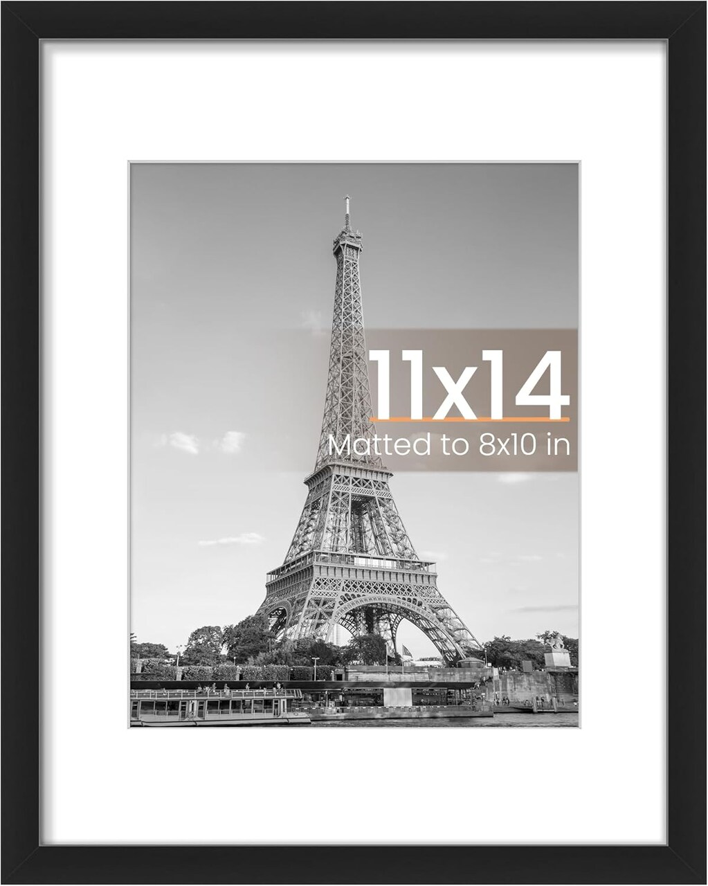 11x14 Picture Frame, Display Pictures 8x10 with Mat or 11x14 Without Mat, Wall Hanging Photo Frame, Black, 1 Pack